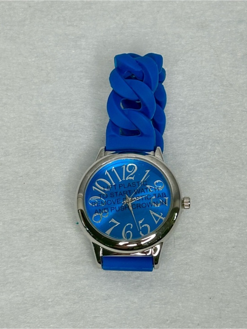Gossip Blue Silicone Chain Link Watch Stainless Steel Back